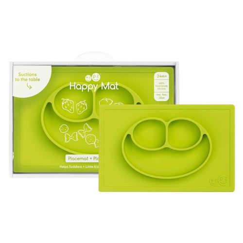 ezpz Happy Mat - 24 Months+ (Lime) - 100% Silicone Suction Plate with Built-in Placemat for Toddlers + Preschoolers - Divided Toddler Plates - Toddler Essentials…