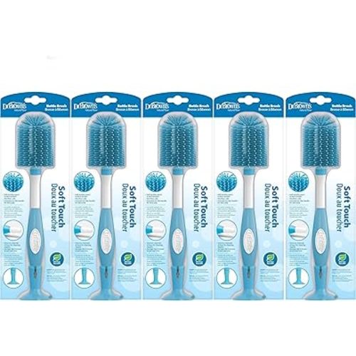 Dr. Brown's Soft Touch No Scratch Baby Bottle Cleaning Brush Nipple Cleaner with Stand and Storage Clip, BPA Free, Blue 1-Pack (Pack of 5)