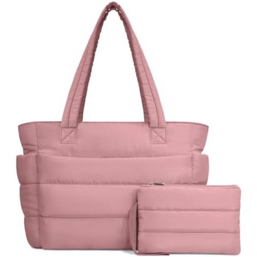 TOPDesign Puffer Tote Bag for Women, Lightweight Puffy Handbag with Compartments, Quilted Shoulder Bag for Work, Travel, Gym