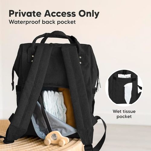 KeaBabies Baby Diaper Bag Backpack - Baby Bag for Boys, Girls, Waterproof Multi Function Baby Backpack, Large Diaper Bags for Baby Girl, Baby Boy, Travel Diaper Bag with Changing Pad (Trendy Black)