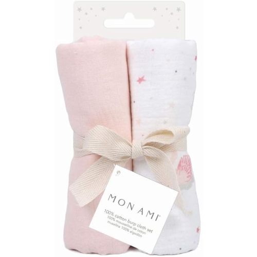 MON AMI ‘French Swan’ Muslin Burp Cloths for Baby – 20x10”, 2Pc, 100% Cotton Burping Cloths for Babies, Extra Absorbent, Ultra-Soft, Baby Essentials, Ideal Gift for Christmas for Babies