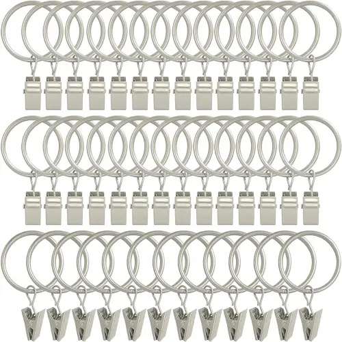 40 Pack Curtain Rings with Clips, Curtain Clip Rings Hooks, Bow Hanger Clips for Hanging Drapery Drapes Bows, Ring 1.26 inch Interior Diameter, Fits up to 1" Rod, Matte Silver