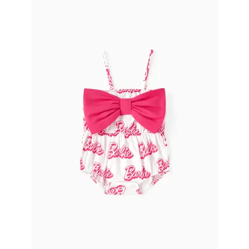 Barbie Baby Girls 1pc 95% Cotton Allover Letter Print Bow Front Cami Romper Only $17.99 PatPat US Mobile