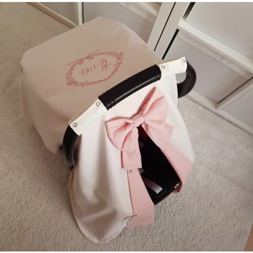 Light Cream and Blush Pink Carseat Cover Baby Girl , Personalized Car Seat Canopy Cover Girl with Name Embroidery and Bow , Baby Girl Gift
