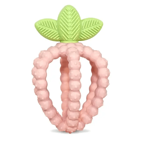 RaZbaby Bites Silicone Baby Teething Toy – Sensory Toy with Textured BerryBumps for Teething Relief, Easy-to-Hold Fruit Shape, BPA-Free, Soothes Front & Back Teeth – Gift for Babies, 3 Months+, Pink