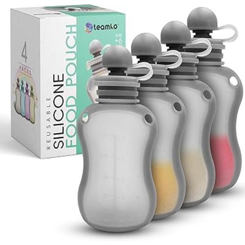 Silicone Reusable Baby Food Pouches: BPA-Free and Eco-Friendly, Baby Food Pouches Refillable for Baby Feeding Essentials, 5 oz Reusable Pouches for Toddlers and Babies (4-Pack)