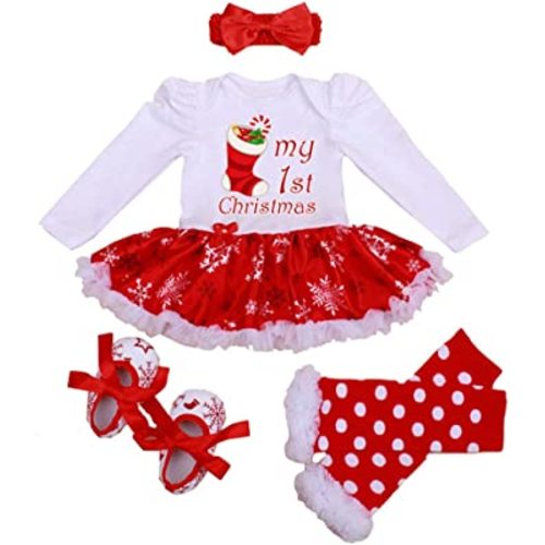 Winmany Newborn Baby Girls Christmas Romper Tutu Dress Outfit Headband Leg Warmer Shoes