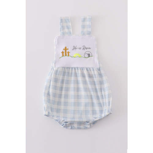 Blue plaid he is risen embroidery bubble