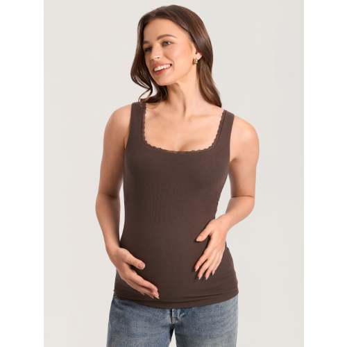 Cotton Rib Lace Trim Maternity Tank Top