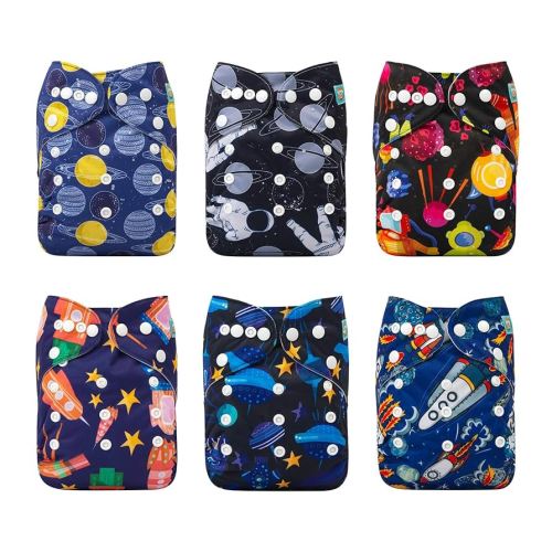 ALVABABY Baby Cloth Diapers 6 Pack with 12 Inserts One Size Adjustable Washable Reusable for Baby Girls and Boys 6DM50-DA