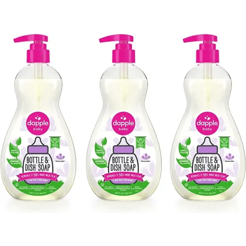 Dapple Baby Bottle Soap, Hypoallergenic Dish Soap for Baby Bottles, Powered by Plants, Lavender, 16.9 Fl Oz (Pack of 3)