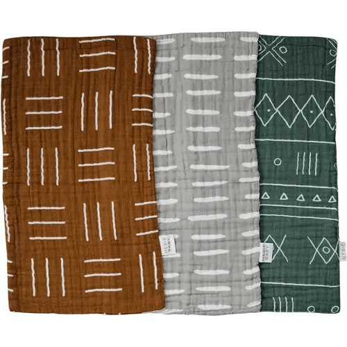 Mebie Baby Burp Cloths, Printed 3-Pack, Muslin Burp Cloth Set for Spit Up, Drool, and More, Boho Burp Cloths for Baby Boy and Girl, Baby Must Haves for Registry Lists and Gifts for Newborns