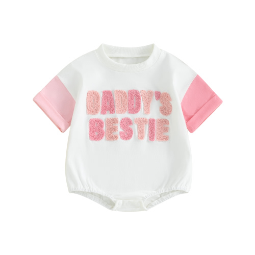 Fullvigor Daddys Bestie Romper Letter Embroidery Contrast Color Bubble Onesie Bodysuit