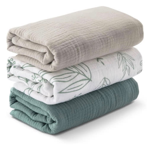 Muslin Swaddle Blankets for Newborn, 3 Pack Breathable Soft Receiving Blanket, Large 38 x 40 inches Swaddle Wrap Burping Clothes, Essentials Infant Shower Items, Toddler Gift (Bright Colors)