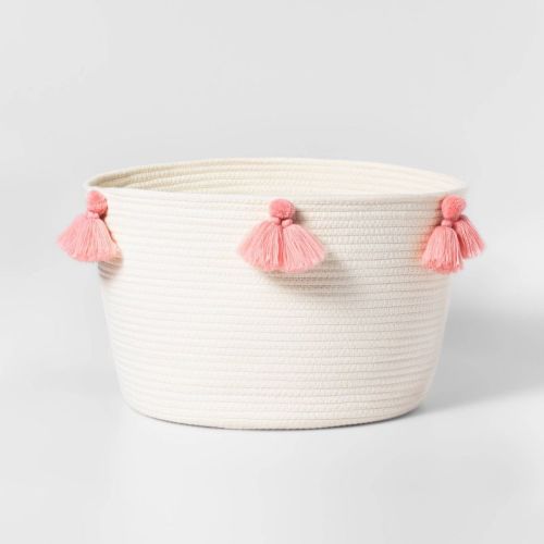 Small Coiled Rope Kids' Basket With Tassels Natural/rose Pink - Pillowfort™