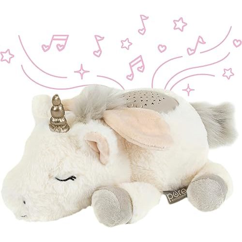 PureBaby Sound Sleepers Portable Sound Machine & Star Projector - Plush Sleep Aid for Baby and Toddlers with Soothing Night Light Display, 10 Lullabies, White Noise, and Heartbeat Sounds (Unicorn)