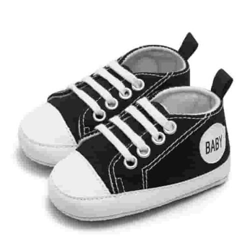 Hinvhai Baby Girls Boys Shoes Infant Soft Sole Canvas Newborn First Walkers High Top Anti-Slip Sneakers Black 0-3 Months