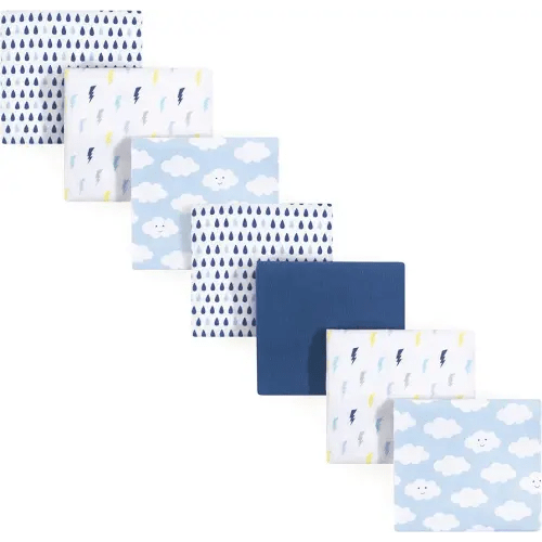 Luvable Friends Unisex Baby Cotton Flannel Receiving Blankets, Boy Clouds 7-Pack, One Size