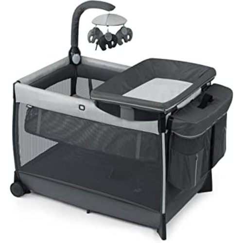 Chicco Lullaby® Zip All-in-One Portable Playard, Infant Bassinet and Changer, Electronic Toy Bar, Toddler Playard, Travel Friendly | Driftwood/Grey