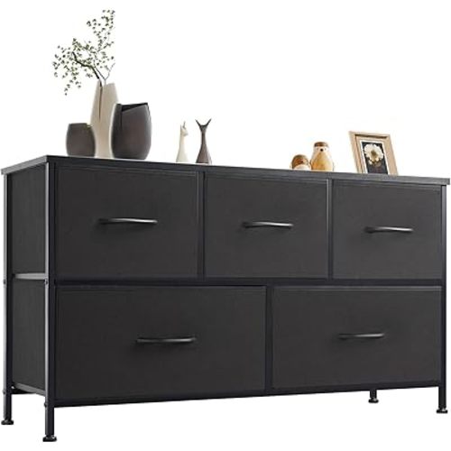 OLIXIS Dresser for Bedroom with 5 Drawers, Wide Chest of Drawers, Fabric Bedroom Dresser with Drawer Organizers, Storage Organizer Unit with Fabric Bins for Closet, Living Room, Hallway