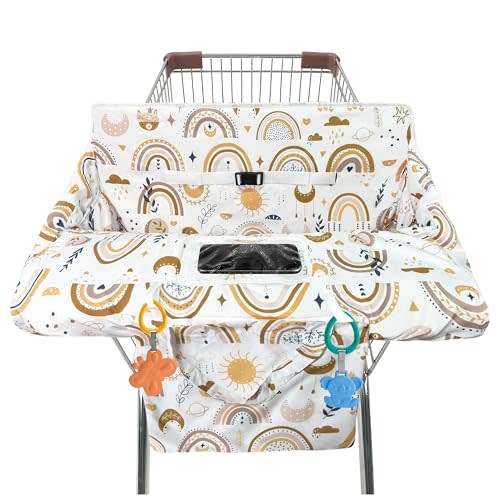 Shopping Cart Cover for Baby,2-in-1 High Chair Cover Soft,Portable, and Machine Washable,Comfortable Cotton Seat Pad with Safety Harness and Portable Cloth Bag,Fits All Supermarkets and Restaurants