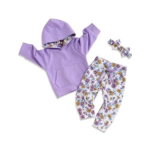 oklady Baby Girl Clothes,Hoodie Tops Floral Pant with Cute Headband Baby Girl Fall Outfits