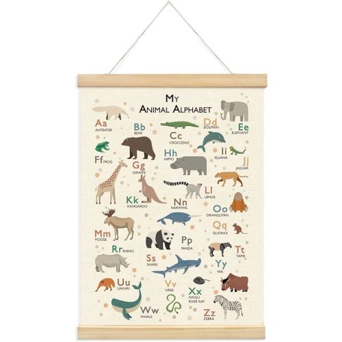 XYDEG Playroom Decor Animal Alphabet Poster for Toddlers,ABC Posters for Kidsroom Nursery,Educational Banner Poster Hanger Frame for Classroom,Playroom Wall Art Decor with Wooden Frames,12x16