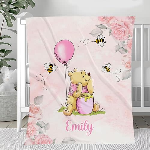 Personalized Pooh Bear Blanket, Classic Winnie Blankets, Customized Baby Blankets for Girls Boy, Bear Throw Blanket, Pooh for Baby, Gift Birthday Christmas for Little Ones, Nursery Décor #1