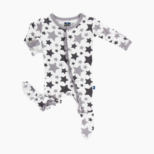 KicKee Pants Essentials Print Classic Ruffle Footie - Feather Rain Stars, 0-3 Months