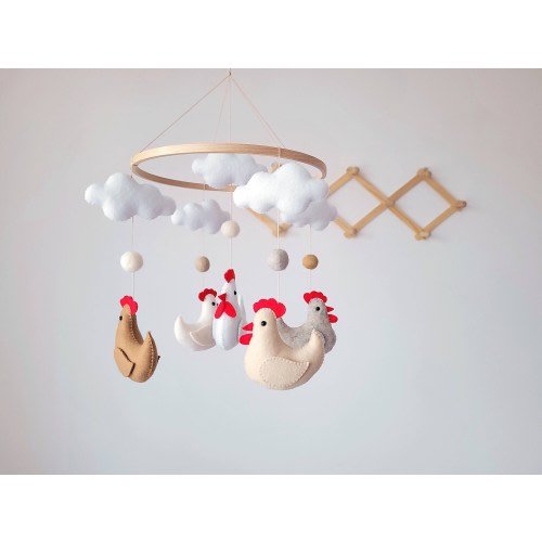 Chickens nursery mobile, crib mobile with chicken and rooster, felt mobile farm, nursery decor, crib accessories, farm nursery decor