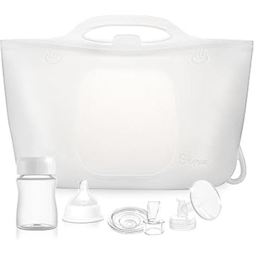 Silicone Travel Bottle Sterilizer Bags | 2000ml Microwave Steam Sterilizer Bags for Baby Bottles, Breast Pump & Pacifiers, Reusable Steam Sterilizing Bags for Travel and Home Use (Clear Milk White)