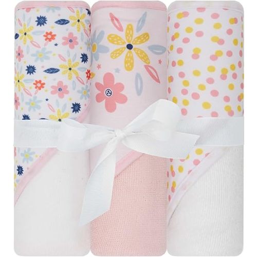 Hooded Baby Towels, Baby Bath Towels, Baby Towels with Hood, Hooded Baby Towel, Toddler Towels, Baby Hooded Towel, 30" x 26", 3PK (Daisies)