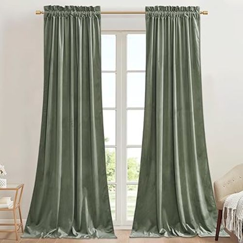 StangH Sage Green Curtains 84 inches Long, Super Soft Thick Velvet Privacy Light Blocking Window Drapes for Doorway Living Room Nursery Kids Bedroom Decor, W42 x L84, 2 Panels