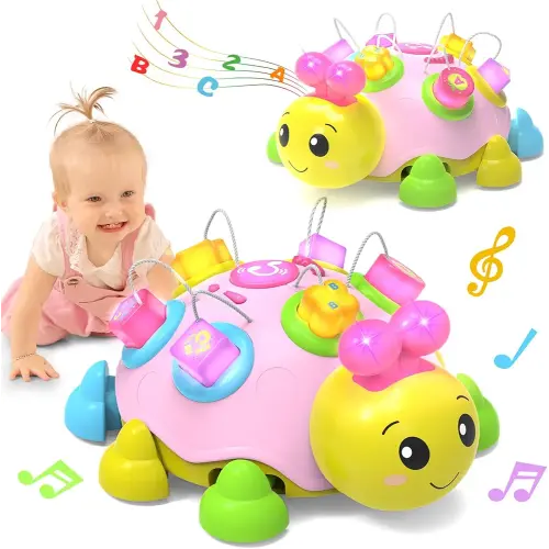 Baby Musical Ladybug Crawling Toys,Baby Toys 6-12 Months with Light-up Music, Early Educational Learning Montessori Toys, Infant Gift Toys for 7 8 9 10 11 Months 1-2 Years Old Newborn Girls (Pink)
