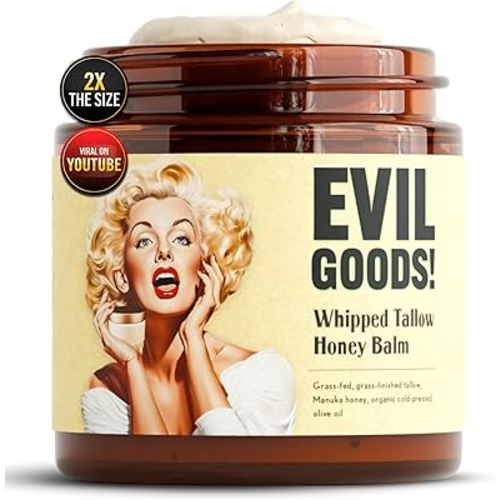 Whipped Beef Tallow and Manuka Honey Balm, 4oz, Unscented, Grass Fed Grass Finished Organic Face Cream, Moisturizer, Body Lotion, Skin Care and Lip Balm