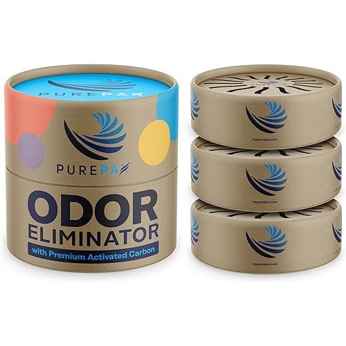 PUREPAX Odor Eliminator For Small Spaces - Premium Activated Carbon Charcoal Unscented 3 Count - Strong Odor Remover for Shoes, Fridge, Diaper Pail, Closet, Drawers, Car, Locker, Gym Bag