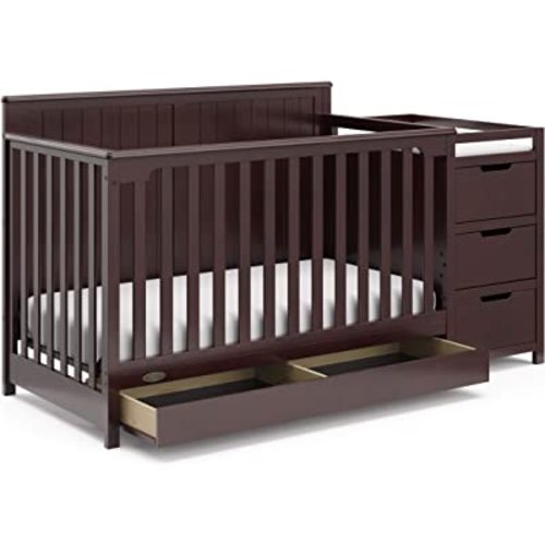 Graco Hadley 5-in-1 Convertible Crib and Changer with Drawer (Espresso) – GREENGUARD Gold Certified, Crib and Changing -Table Combo with Drawer, Includes Baby Changing Pad, Converts to Full-Size Bed