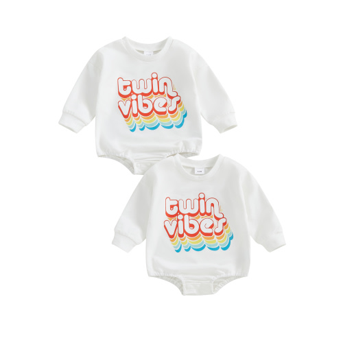 Suealasg Baby Twins Sweatshirts Rompers Newborn Baby Girl Boy Short Sleeve Letter Print Bodysuits Twins Boy Girl Matching Outfits 0-18 Months
