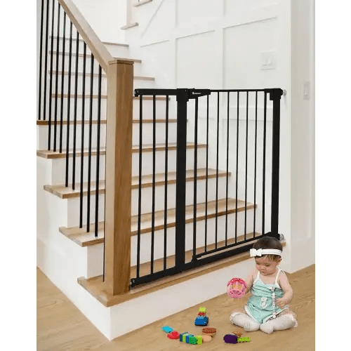 COMOMY 36" Extra Tall Baby Gate for Stairs Doorways, Fits Openings 29.5" to 40.6" Wide, Auto Close Sturdy Safety Dog Gate for House, Pressure Mounted Easy Walk Through Pet Gate with Door, Black