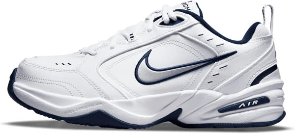 Nike Men's NIKE AIR MONARCH IV (4E) RUNNING SHOES -10.5; White / Metallic Silver-Midnight Navy | Fitness & Cross-Training