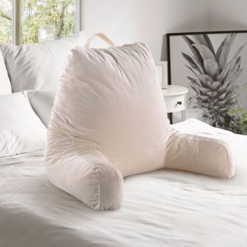 Cheer Collection Shredded Memory Foam TV and Reading Backrest Pillow with Washable Velour Cover (Ivory)