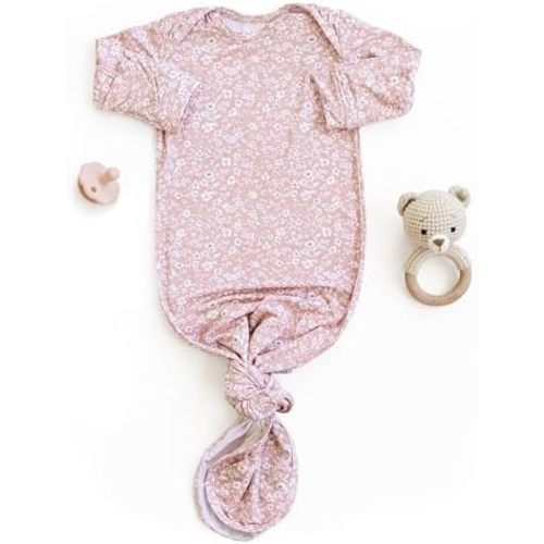 Baby Gown – Super Soft Knotted Gown with Bottom Tie and Hand Mittens – For Baby Boys and Girls, Infant, Newborn