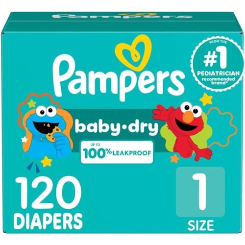 Pampers Diapers - Baby Dry - Size 1, 120 Count, Absorbent Disposable Infant Diaper (Packaging May Vary)