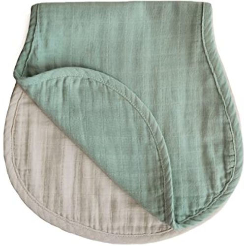 mushie Muslin Baby Burp Cloths | 100% Organic Cotton, Set of 2 (Roman Green/Fog)