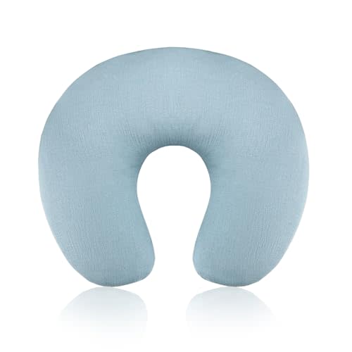 Baby Nursing Pillow Cover, Removeable Breastfeeding Pillow Slipcover, Muslin Nursing Pillow Case for Newborn Boys Girls, Soft Fabric Fits Snug On Infant, Washable & Breathable, Blue (Cover Only)