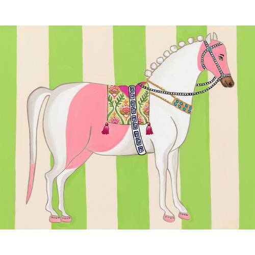 Art Print Chinoiserie Horse on Green Stripes