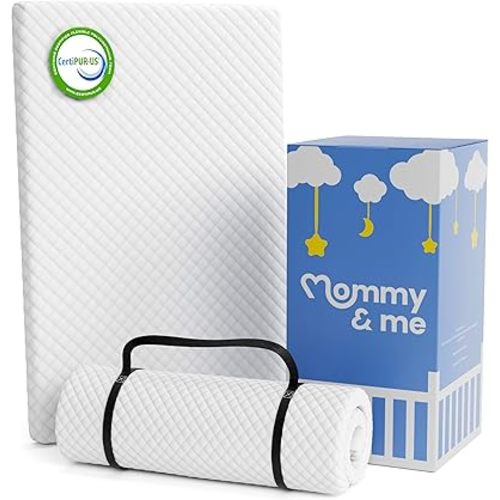 Mommy&Me Pack and Play Mattress Pad (38"x26"x1") with Soft Washable Breathable Cover, Waterproof, CertiPUR-US Certified Foam, Pack&Play Topper - Portable Foam Mini Crib Mattress for Baby Toddler