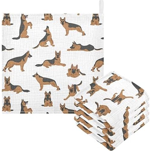 vvfelixl Baby Cotton Washcloths German Shepherd Dogs Infants Bath Towel for Unisex Face Towels for Newborn, Natural Baby Wipes Delicate Skin, 11.8 X 11.8 inch, one sizex3