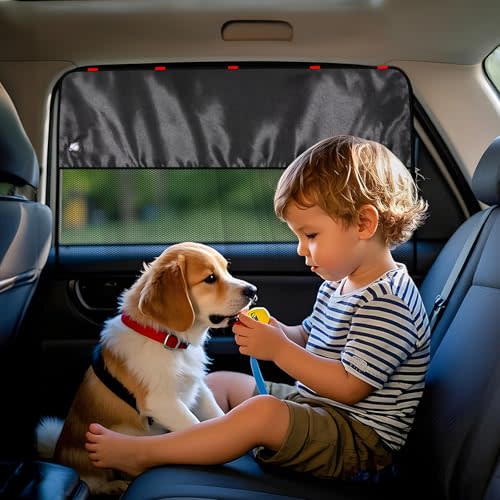 ZATOOTO Car Window Shade for Baby 2Pack Car Window Cover for Back Windows Half Blackout & Half See-Through Magnetic Caw Window Sun Shade with Suction Cup Car Curtain Sun Screen for Heat UV Ray Privacy