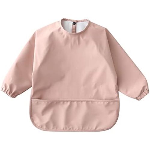 GZMM Waterproof Baby Bibs,Infant Toddler Long Sleeve Feeding Bib With Food Catcher,Wipe Clean & Washable